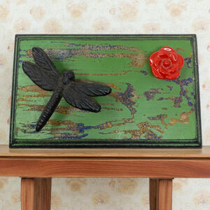 Artisan Dragonfly Wall Hook Cast Iron on Wood Coat Purse Hat Farmhouse Cottage